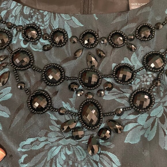 Jessica Howard Women's Metallic Blue Floral Print Jacquard Evening Dress 6P - Picture 6 of 13